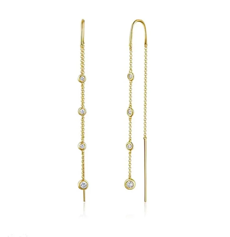 Diamond Drop Threader Earrings sold by Modatrova