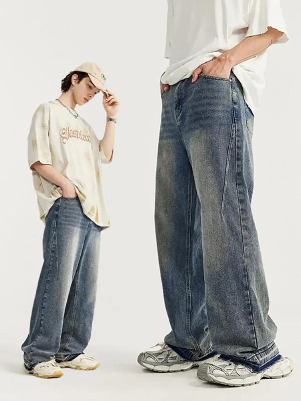 Loose-Fitting Solid  Color Wide-Legged Jeans sold by Oeyes
