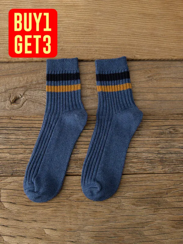 Three Pairs New Classic Striped Knitted Men'S Sports Style Casual Socks sold by Oeyes