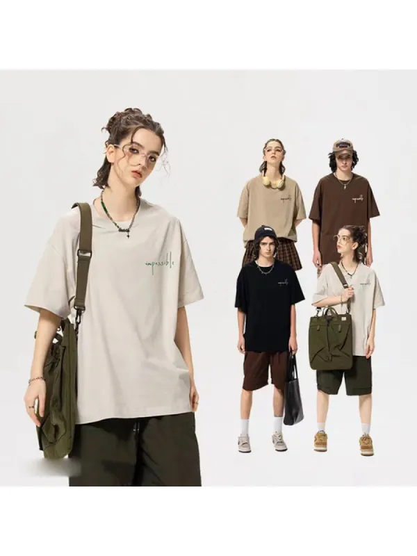 Embossed Letter Solid Color T-Shirt sold by Oeyes