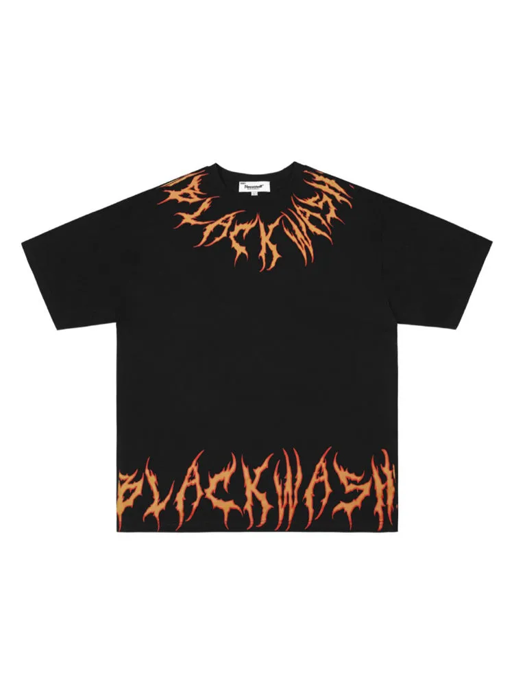 Casual Flame Letter Print T-Shirt sold by Oeyes
