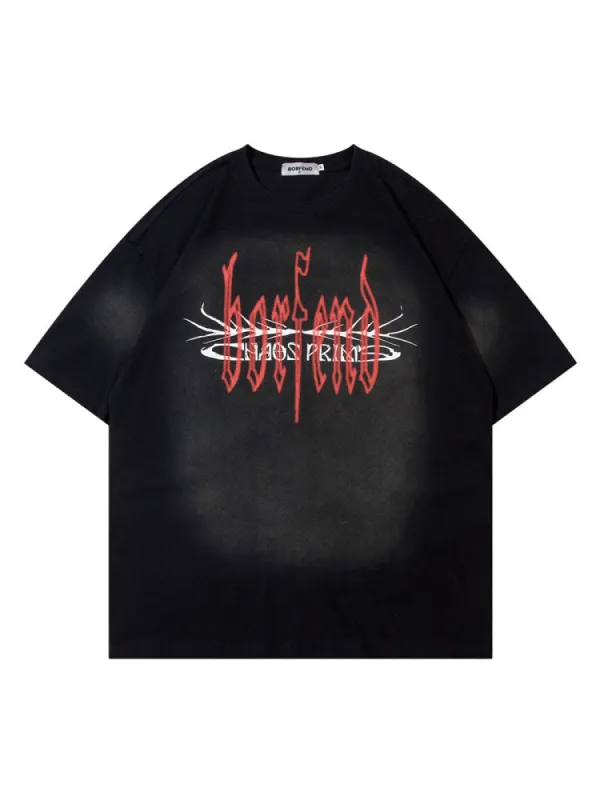 Retro Washed Painting Letter Print T-Shirt sold by Oeyes