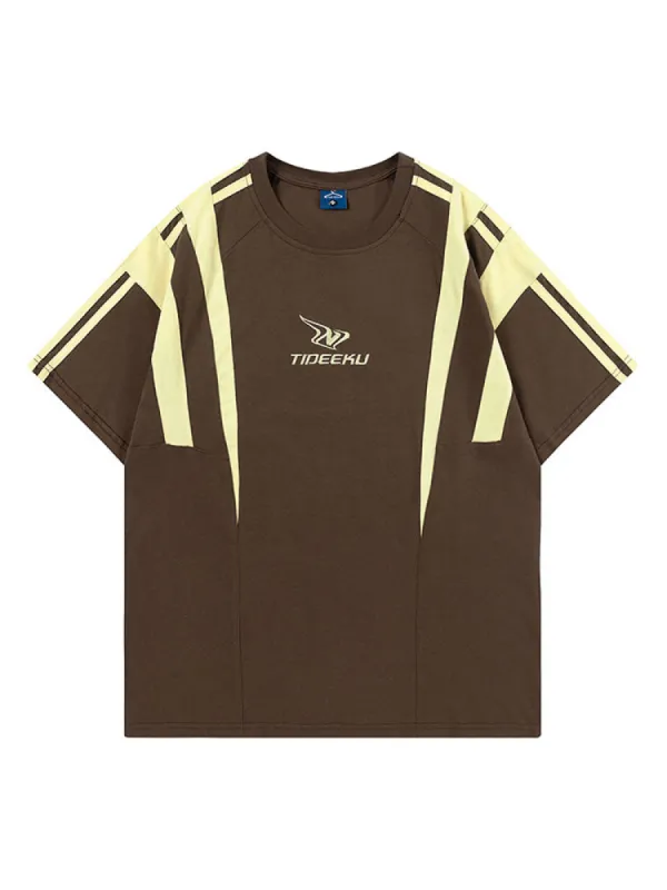 Loose-Fitting Stitch Contrast Color T-Shirt sold by Oeyes