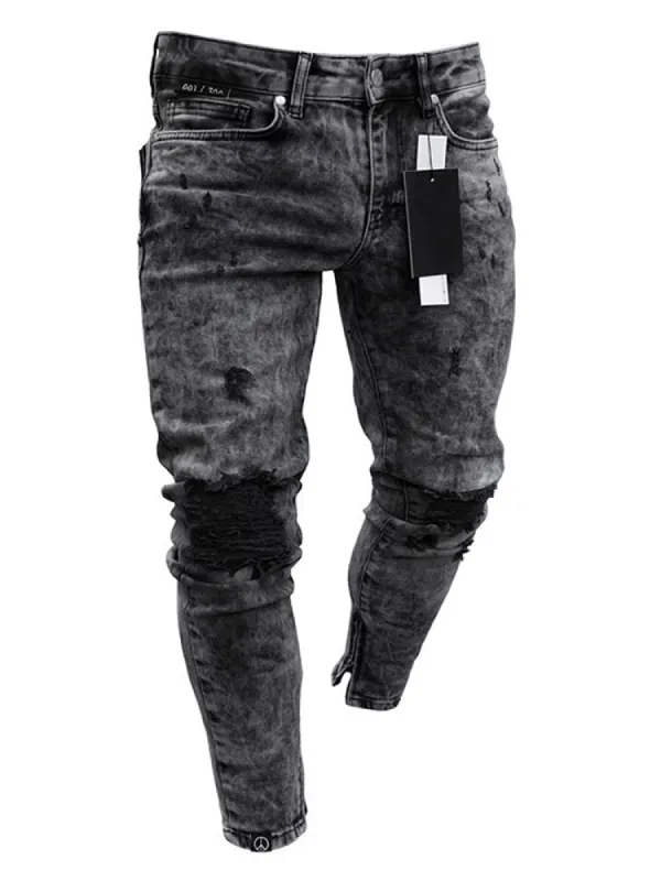 Faded Ripped Denim Pants Jeans Biker Slim Fit Skinny Distressed Trousers made by Oeyes