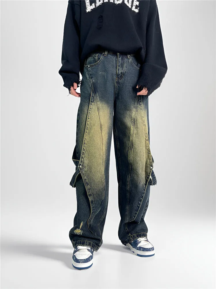 Retro Washed Contrast Color Jeans sold by Oeyes