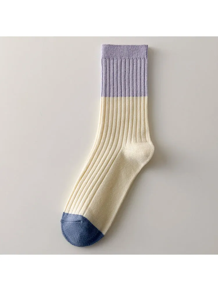 Three Pairs Retro Striped Socks Colorful Splicing Color Cotton Sock sold by Oeyes product image thumbnail 2