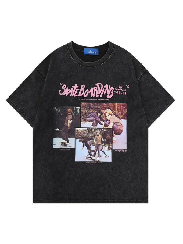 Vintage Printed Men'S Round Neck Loose Rosy Cotton T-Shirt sold by Oeyes