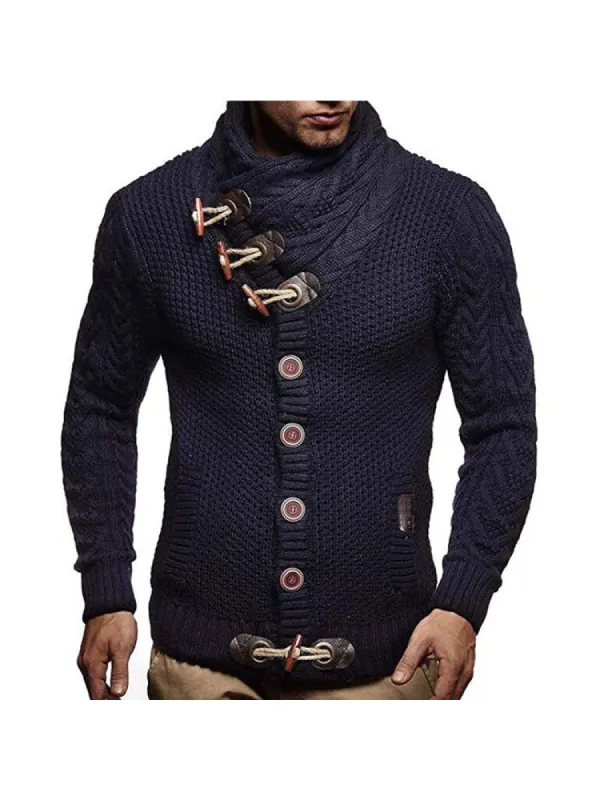 Winter Men'S Slim Turtleneck Single-Breasted Cardigan Long-Sleeved Knit Sweater sold by Oeyes