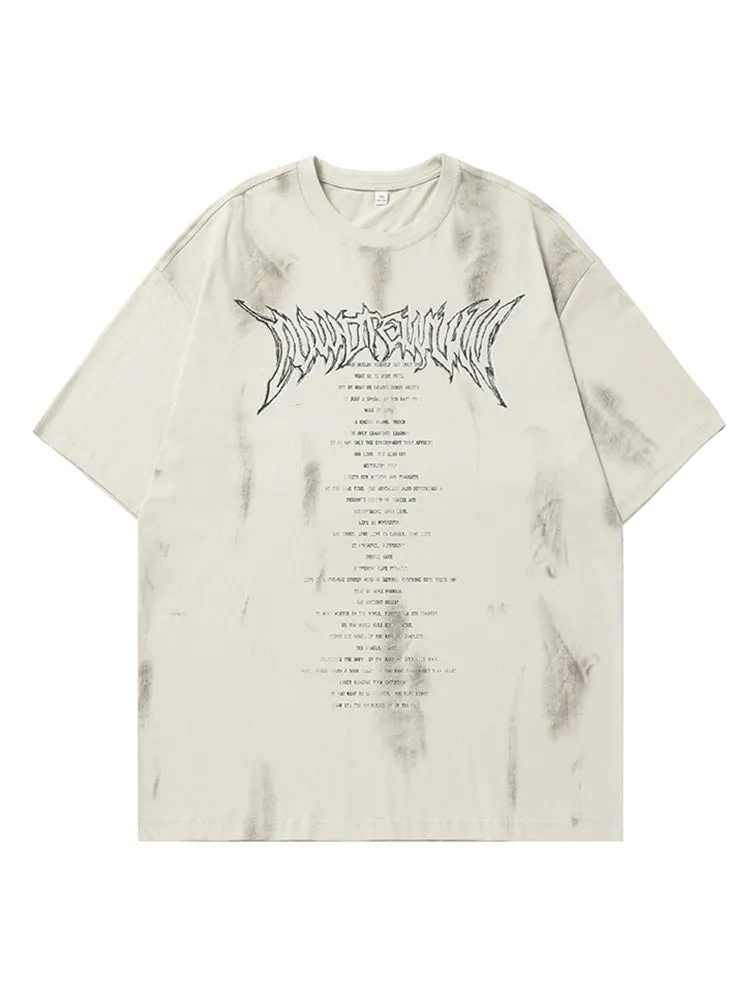 Retro Tie-Dyed Letter Print T-Shirt sold by Oeyes