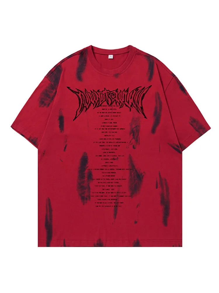 Retro Tie-Dyed Letter Print T-Shirt sold by Oeyes product image thumbnail 3