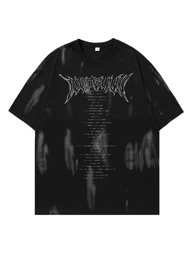 Retro Tie-Dyed Letter Print T-Shirt sold by Oeyes product image thumbnail 2