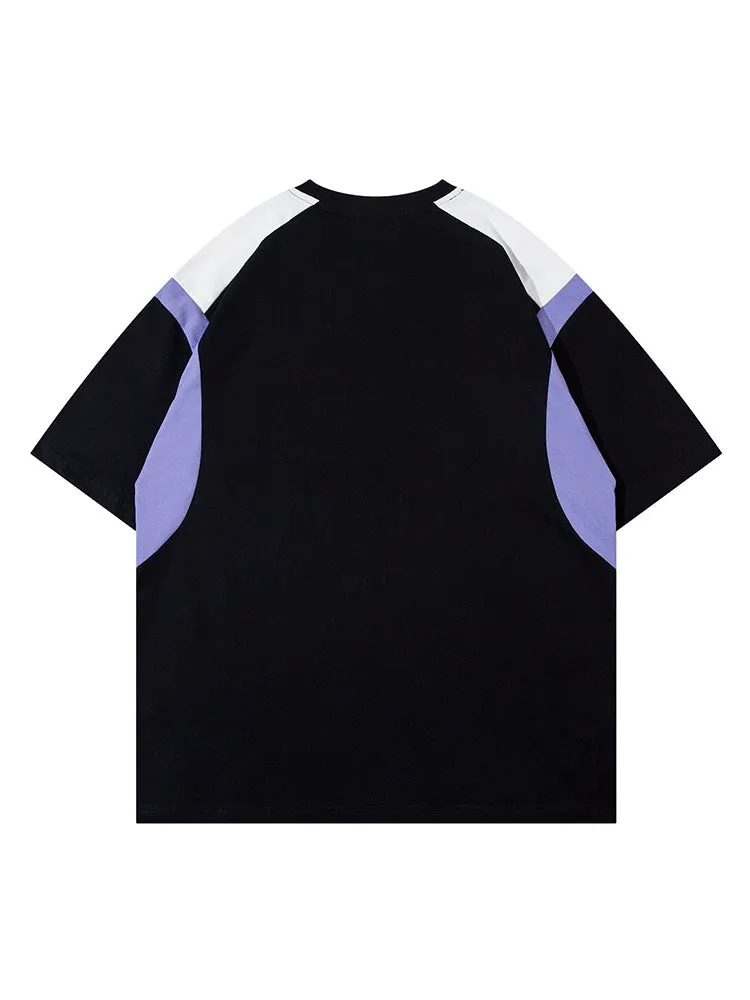 Retro Splicing Contrast Color T-Shirt sold by Oeyes product image thumbnail 4