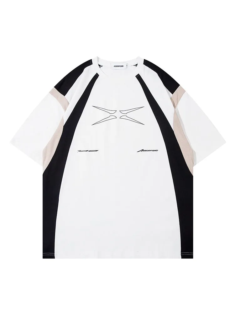 Retro Splicing Contrast Color T-Shirt sold by Oeyes product image thumbnail 2