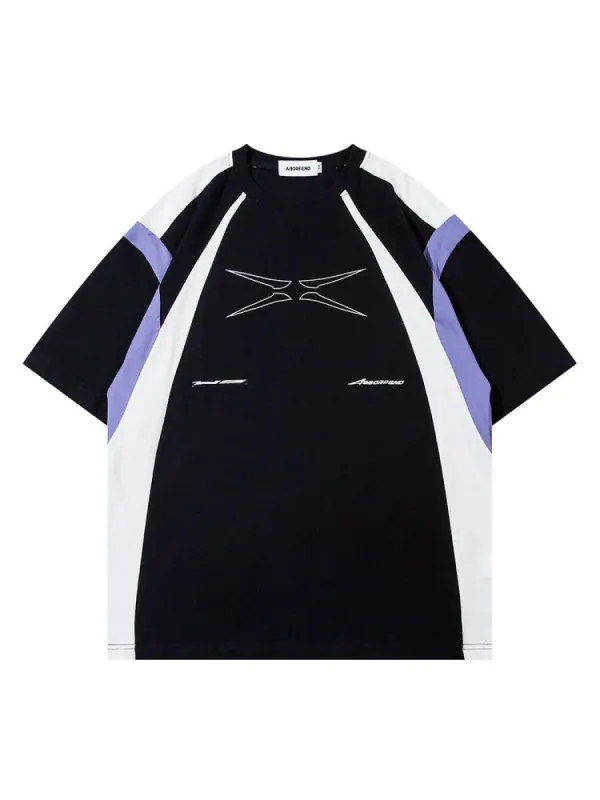 Retro Splicing Contrast Color T-Shirt sold by Oeyes
