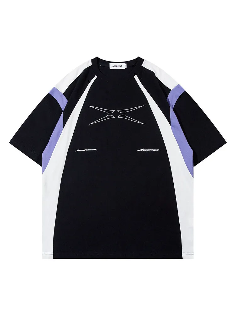 Retro Splicing Contrast Color T-Shirt sold by Oeyes
