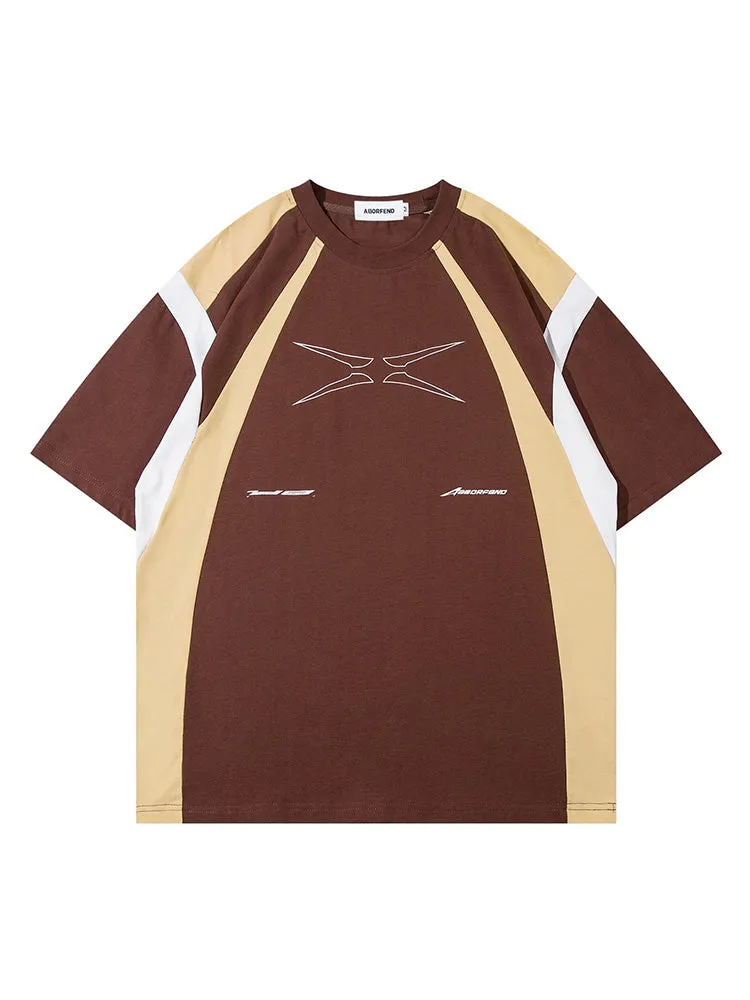 Retro Splicing Contrast Color T-Shirt sold by Oeyes product image thumbnail 3