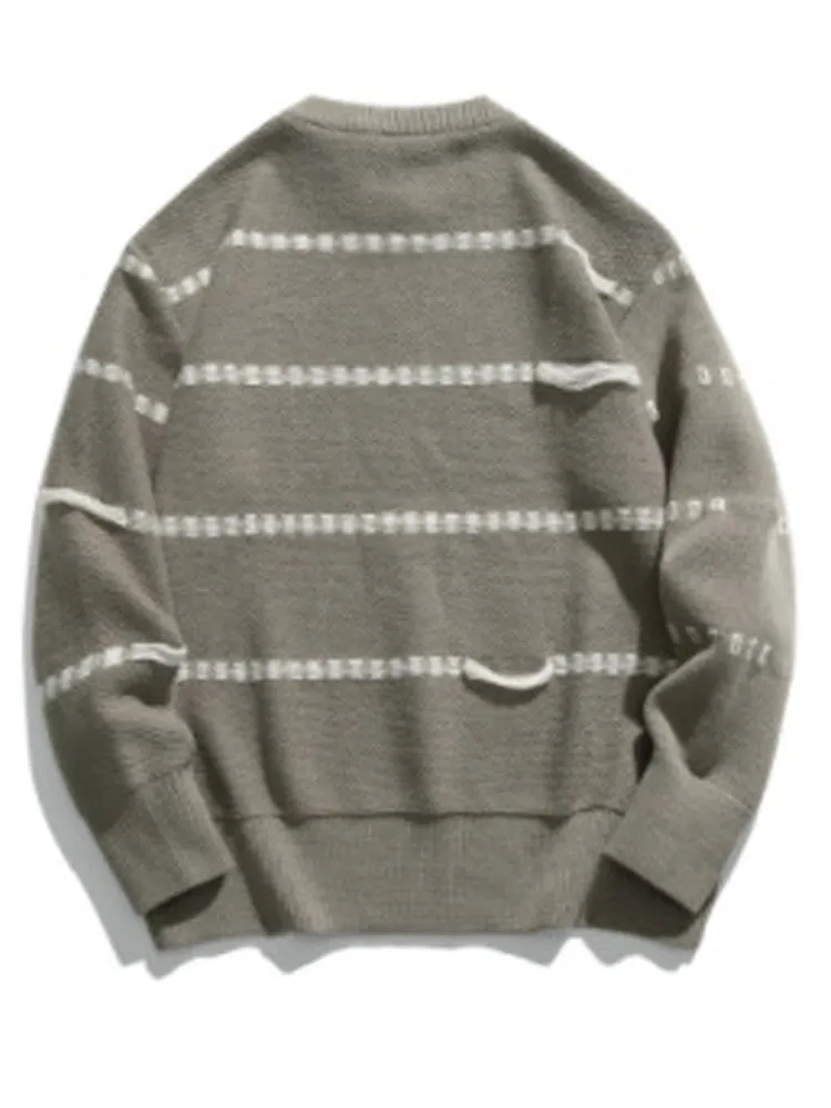 Retro Striped Contrast Color Crewneck Sweater sold by Oeyes product image thumbnail 4