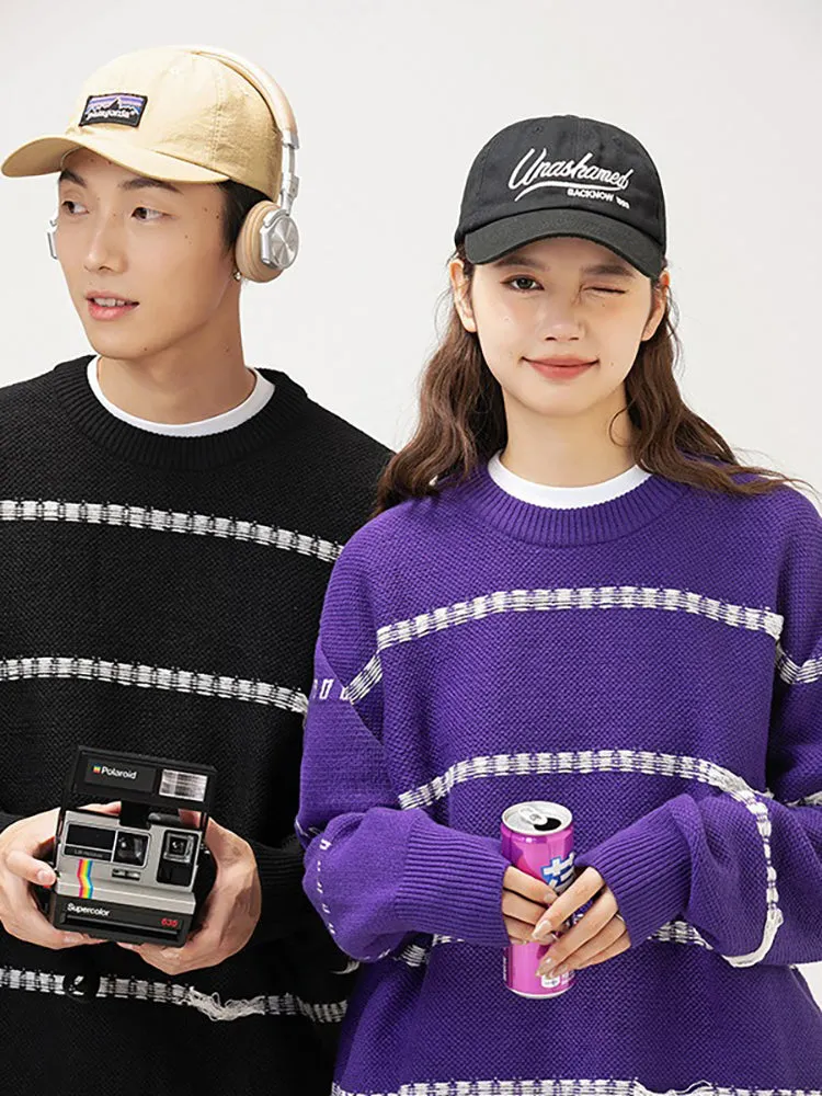 Retro Striped Contrast Color Crewneck Sweater sold by Oeyes product image thumbnail 5