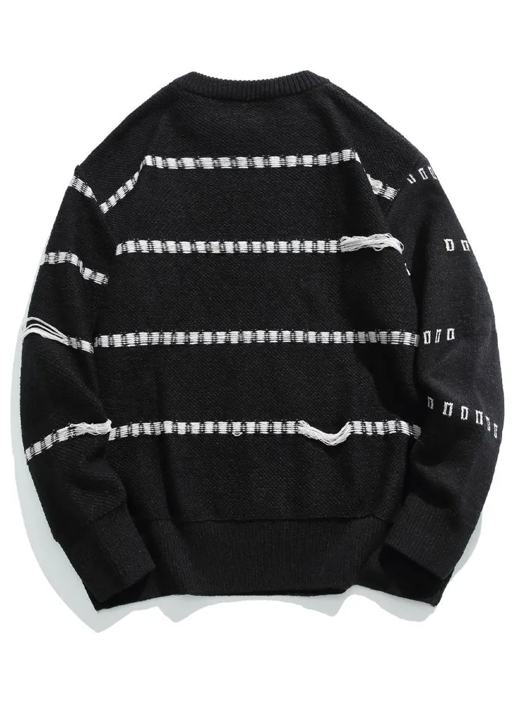 Retro Striped Contrast Color Crewneck Sweater sold by Oeyes product image thumbnail 2