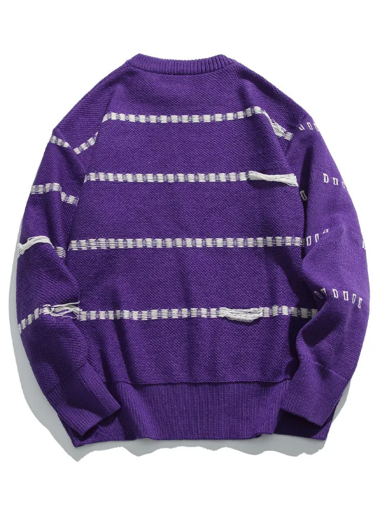 Retro Striped Contrast Color Crewneck Sweater sold by Oeyes product image thumbnail 3