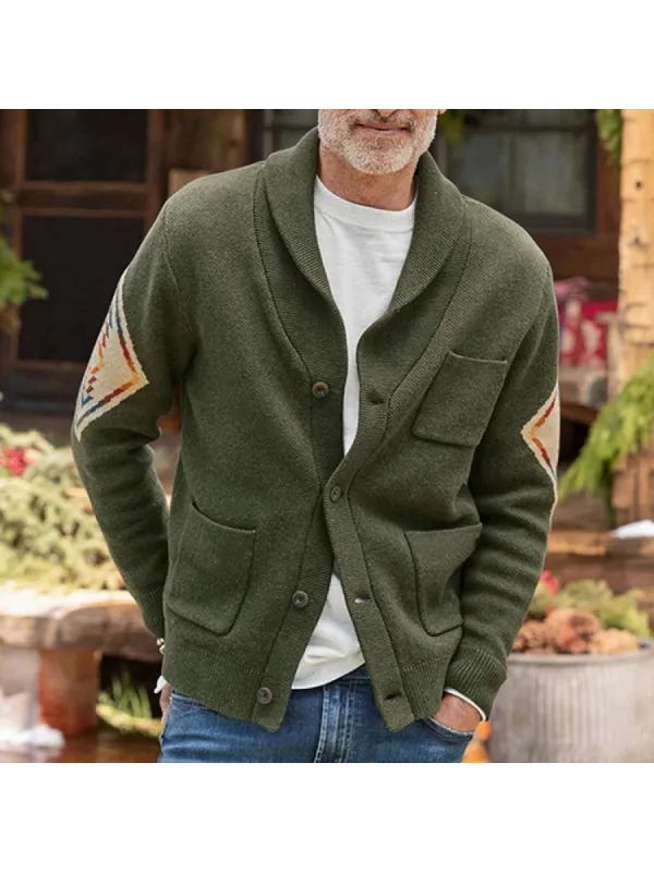 Men'S New Jacquard Knit Long Sleeve Thickened Cardigan Sweater sold by Oeyes