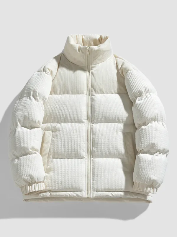 Contrast Color Lattice Stand-Collar Quilted Coats made by Oeyes