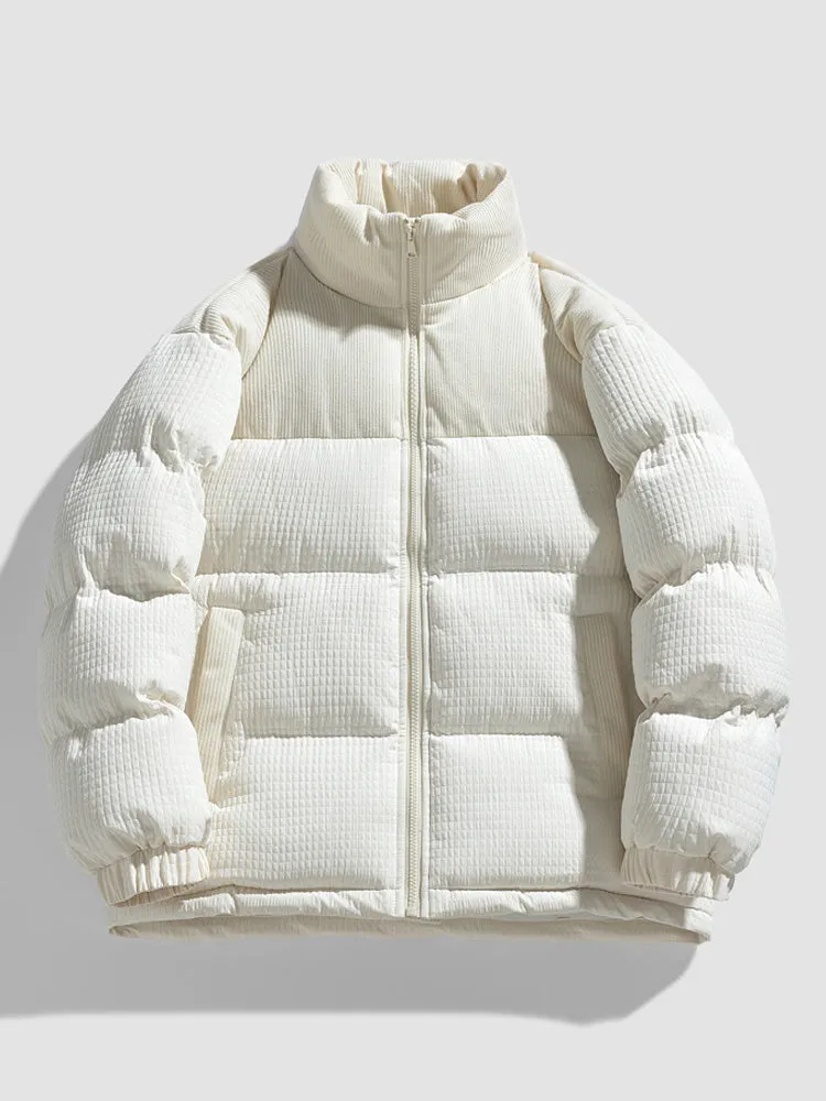 Contrast Color Lattice Stand-Collar Quilted Coats sold by Oeyes