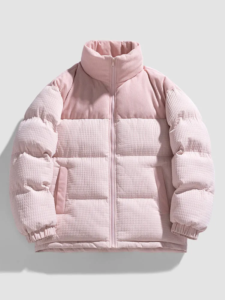 Contrast Color Lattice Stand-Collar Quilted Coats sold by Oeyes product image thumbnail 3
