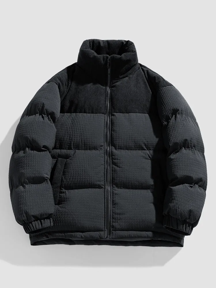 Contrast Color Lattice Stand-Collar Quilted Coats sold by Oeyes product image thumbnail 2