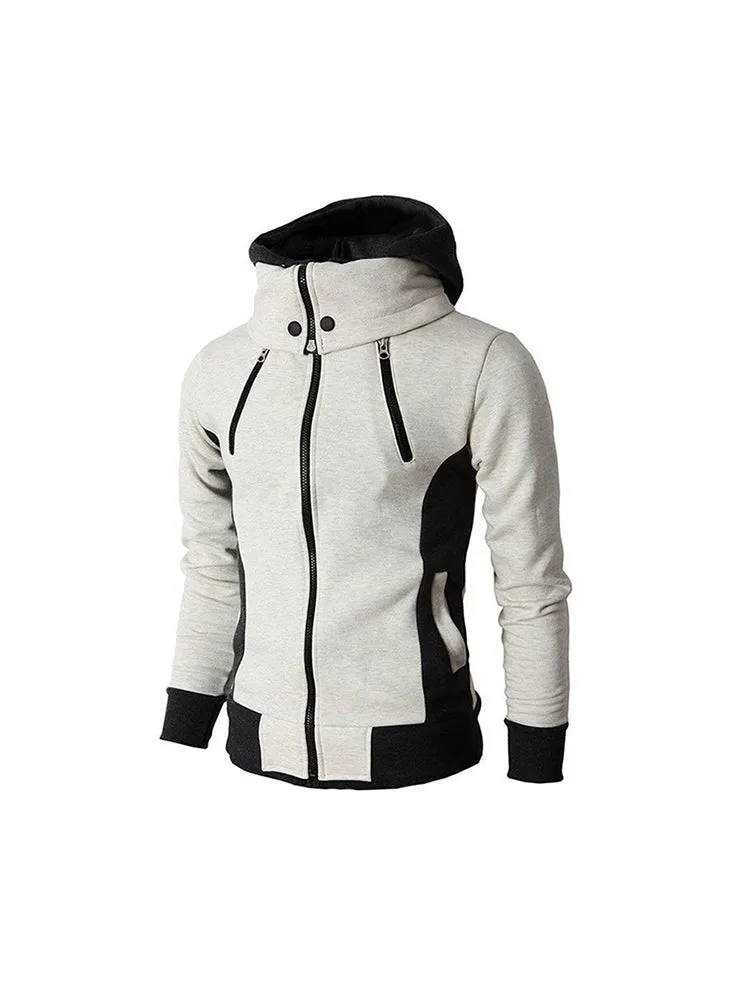 Warm Double Zipper Hooded Jacket Turtleneck Fleece Outwear Coat with Pockets sold by Oeyes