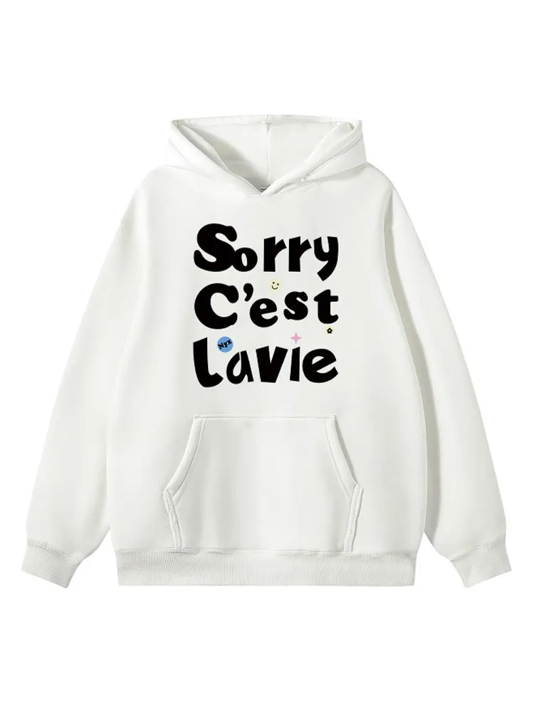 Loose-Fitting Letter Print Kangaroo Pocket Hoodie sold by Oeyes product image thumbnail 3
