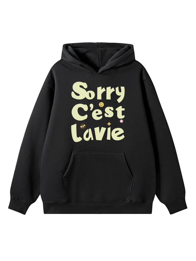 Loose-Fitting Letter Print Kangaroo Pocket Hoodie sold by Oeyes product image thumbnail 2