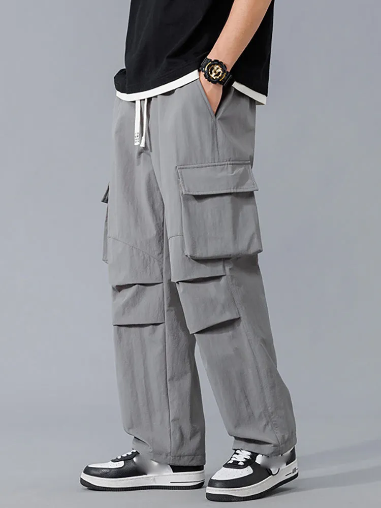 Multi-Picket Solid Color Drawstring Cargo Pants sold by Oeyes