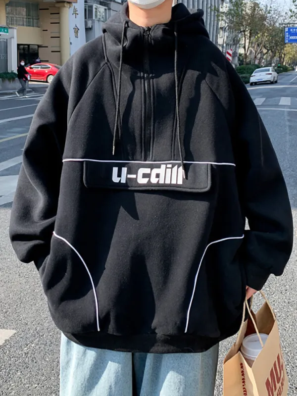 Sweatshirt Half Zip Loose Letter Print Oversize Hoodie sold by Oeyes