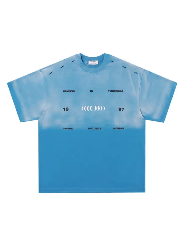 Retro Washed Letter Print T-Shirt sold by Oeyes