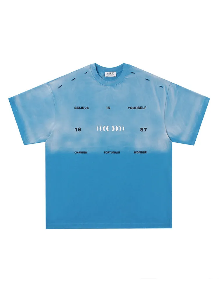 Retro Washed Letter Print T-Shirt sold by Oeyes