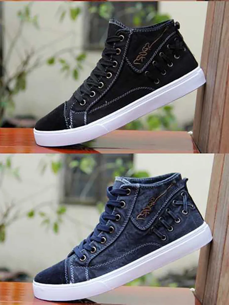 High Top Plain Botton Round Toe Casual Canvas Shoes sold by Oeyes