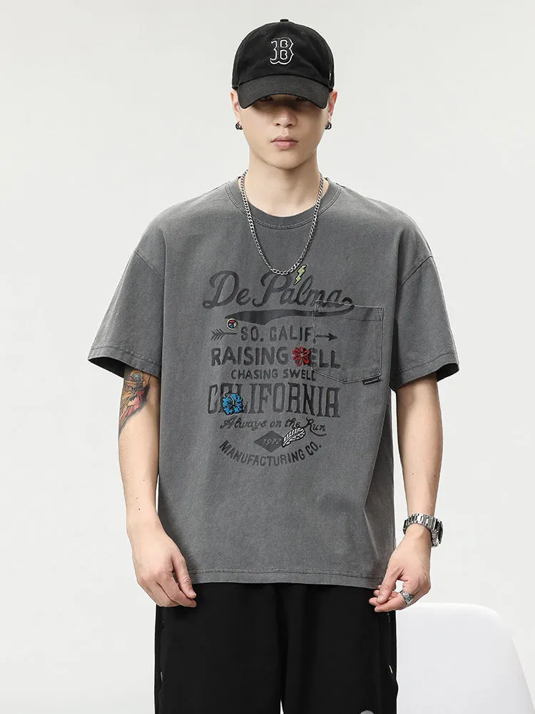 Washed Vintage Letter Chest Print Tees sold by Oeyes product image thumbnail 3