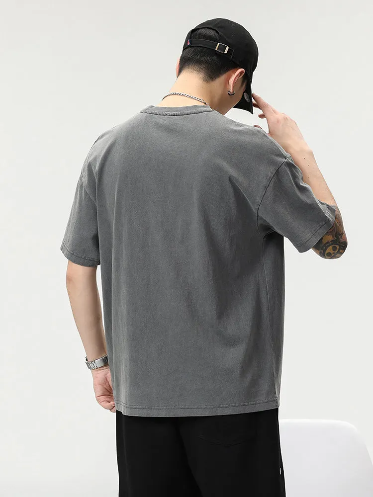 Washed Vintage Letter Chest Print Tees sold by Oeyes product image thumbnail 4