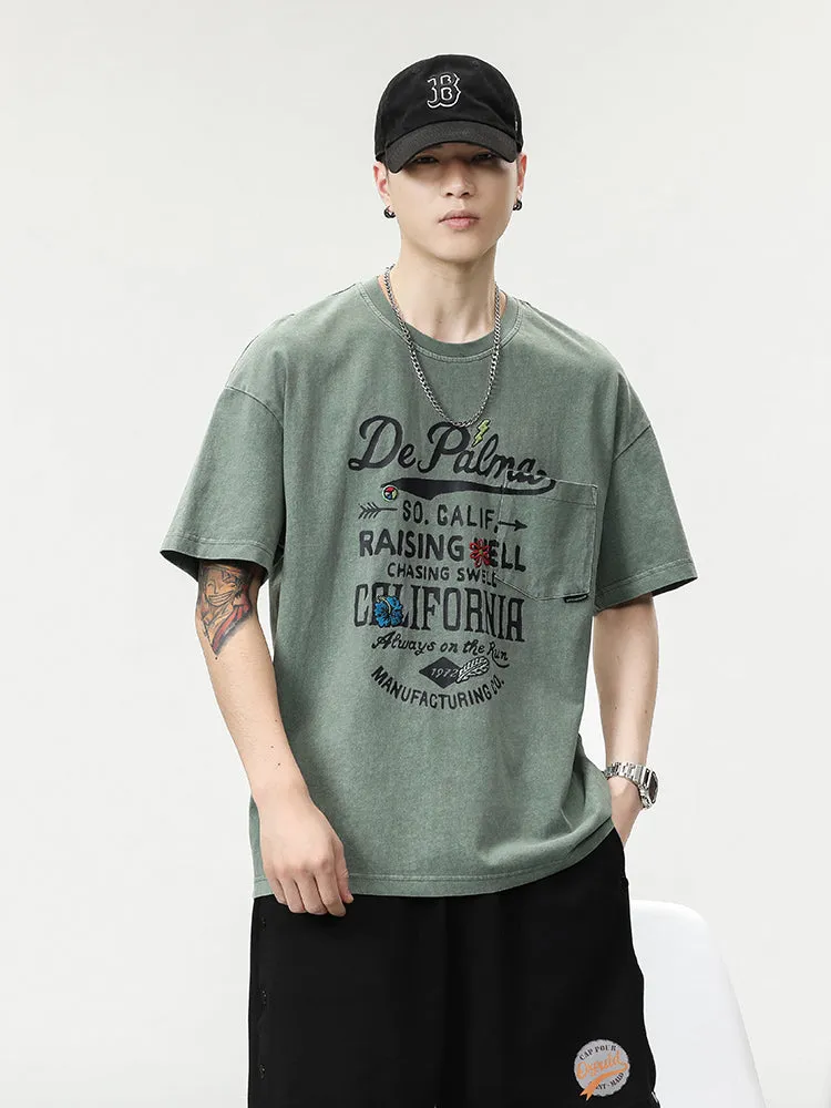 Washed Vintage Letter Chest Print Tees sold by Oeyes