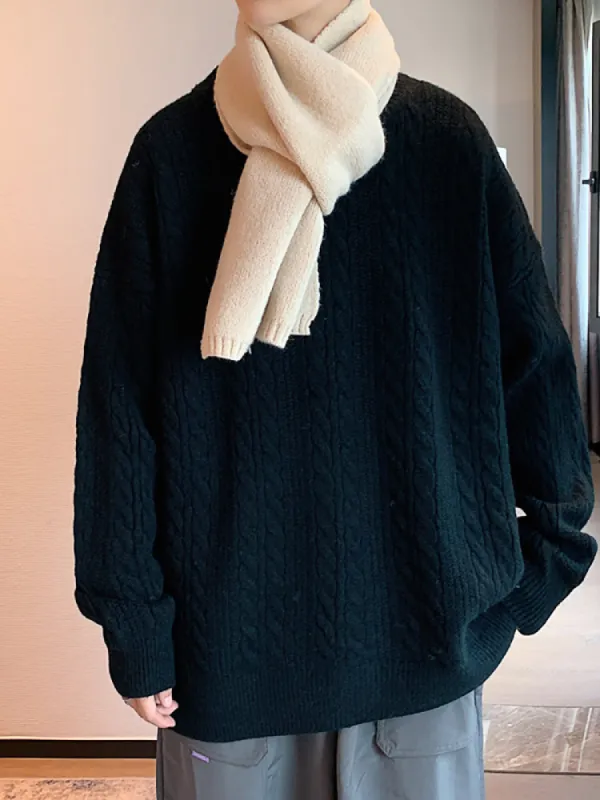 Retro Twist Solid Color Knit Sweater sold by Oeyes