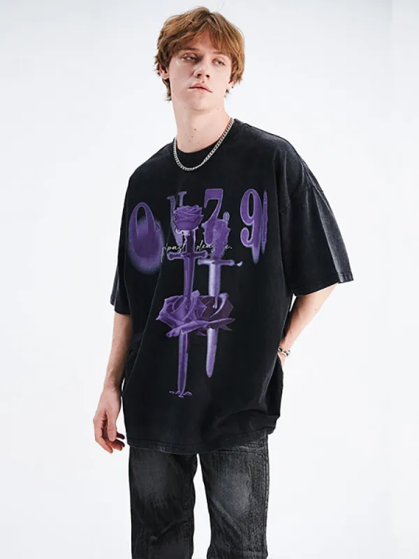 Washed Rose Print T-Shirt sold by Oeyes