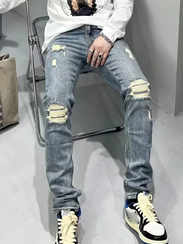 Men'S Slim Skinny Ripped Jeans sold by Oeyes