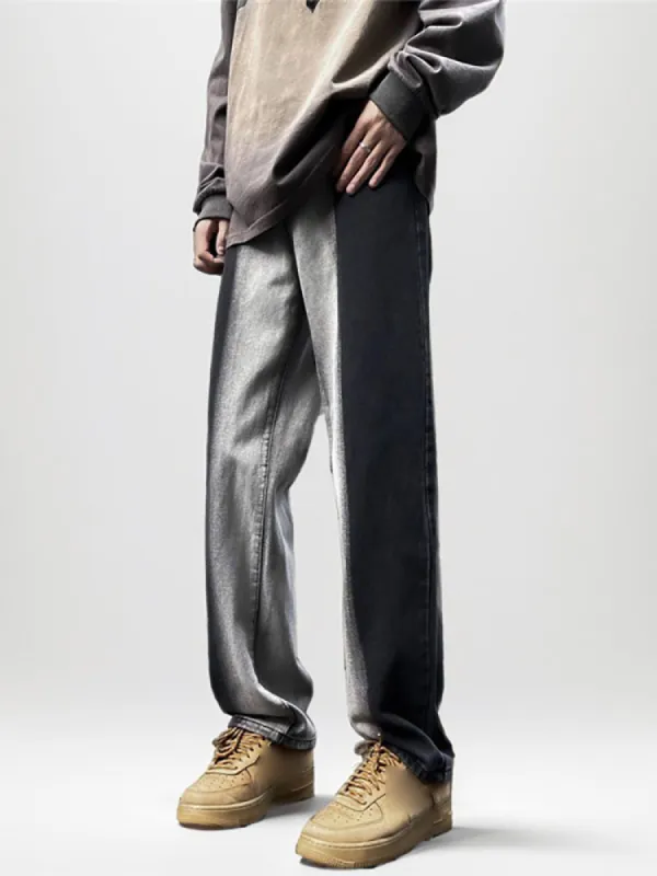 Retro Contrast Color Tie-Dye Gradient Jeans made by Oeyes