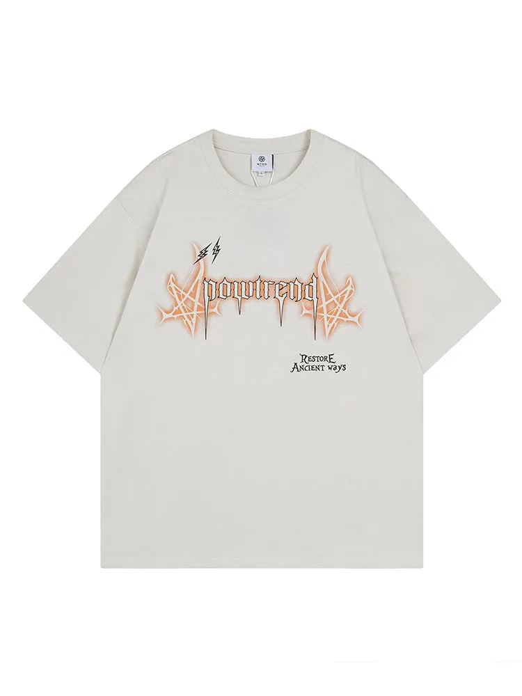 Casual Letter Pentagram Print Washed T-Shirt sold by Oeyes