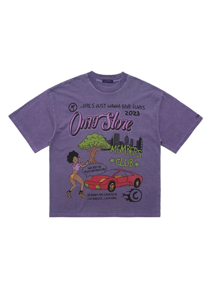 Casual Cartoon Print Washed T-Shirt sold by Oeyes product image thumbnail 3