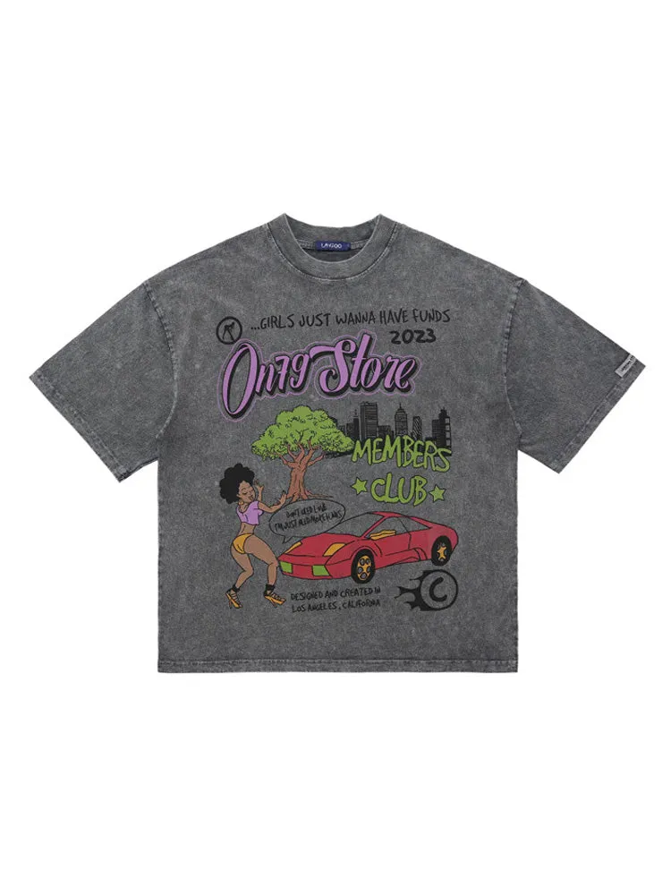Casual Cartoon Print Washed T-Shirt sold by Oeyes product image thumbnail 4