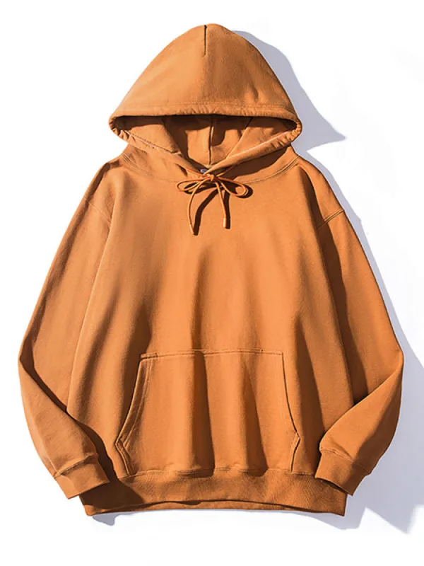 Street Heavyweight Solid Colour Terry Pullover Loose Fitting Hoodie sold by Oeyes