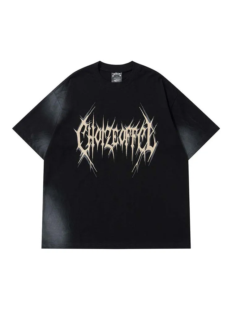 Retro Gradient Tie-Dye Letter Print T-Shirt sold by Oeyes product image thumbnail 2