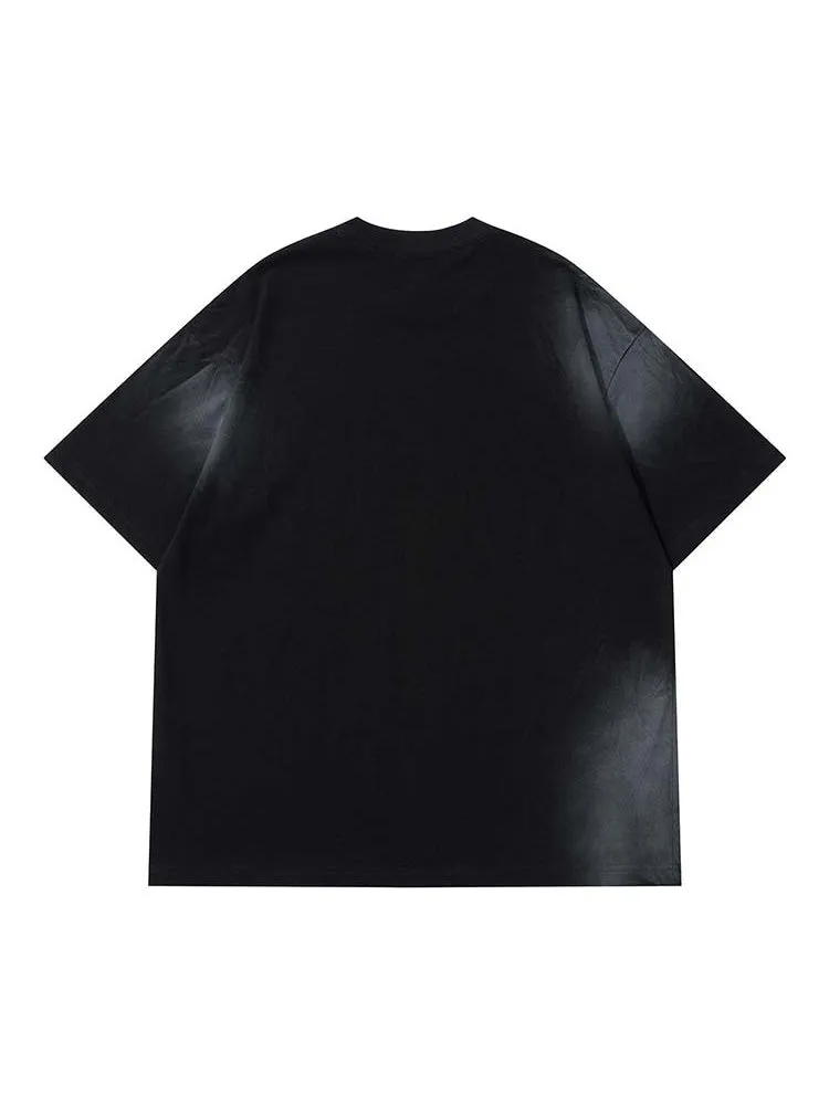 Retro Gradient Tie-Dye Letter Print T-Shirt sold by Oeyes product image thumbnail 5